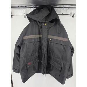 CAT Caterpillar Mens 3XL Black Insulated Hooded Workwear Parka Jacket Reflective
